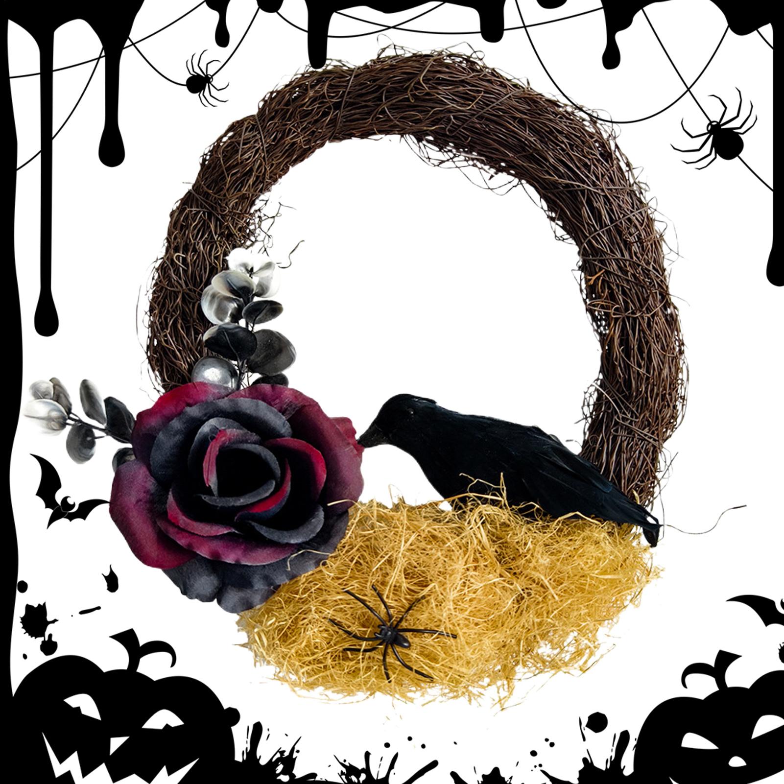 

Halloween Door Wreath Outdoor Halloween Garland With Crow Vines Photo Props Home Decor Realistic Artificial Party Decorations China Mainland