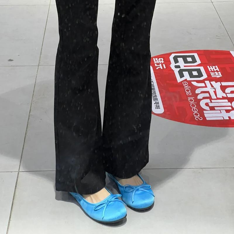 Bow Round Head Ballet Single Shoes Women's Small Blue Shoes Gentle Wind One Pedal Flat Shoes