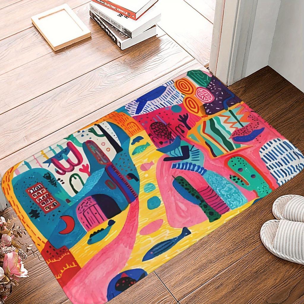 1PC Metropolis Skyline Kitchen Rug Non-Slip Door Mat Pop Design Bathroom Rug Bath Mat Carpet for Home Sink Laundry Decor