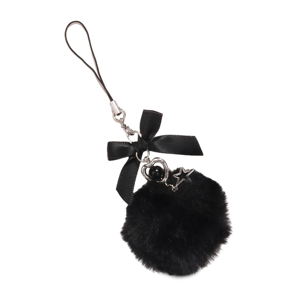 Colorful Ribbon Bowknot Keychain Charm Fun and Playful Furry Ball Pendant Keyrings Accessory Bags Hangings Decoration
