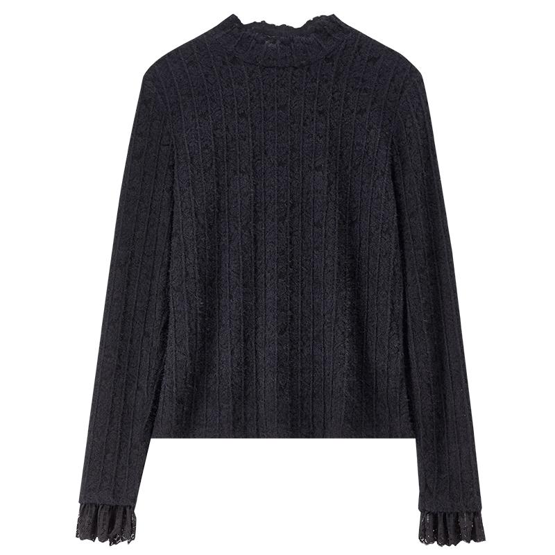 Women's Paisley Textured Lace Mock Neck Long Sleeve Top