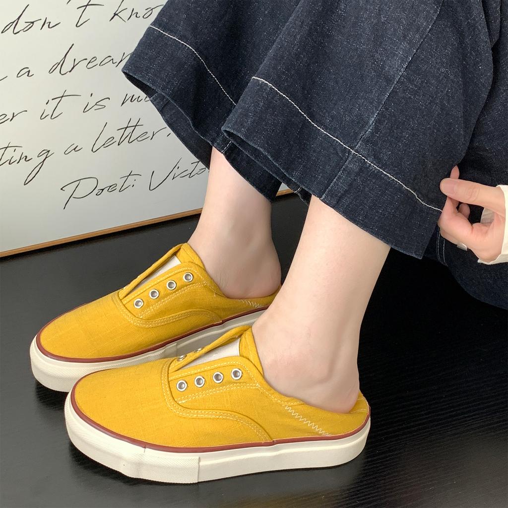 High-quality Breathable Linen Canvas Shoes Women's 2025 Summer New Thick-soled Gas-eyed Lazy Shoes One-pedal Casual Board Shoes