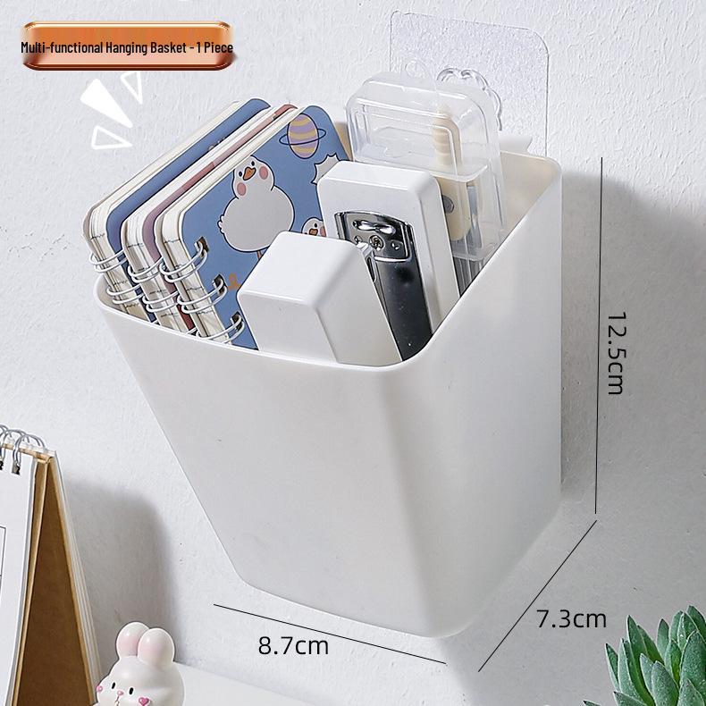 

Wall-Mounted Plastic Storage Basket - Versatile Hanging Shelf for Dorm, Kitchen, or Bedside.