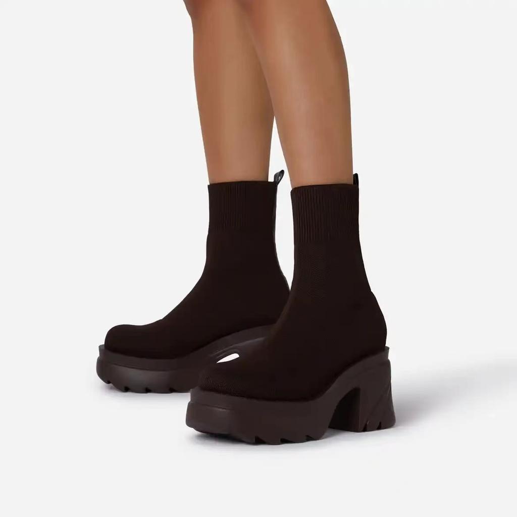 Plus Size Autumn Winter New Couple Socks Shoes Women Thick -Soled Casual Net Knitted Short Boots Women Fashion Botas De Mujer