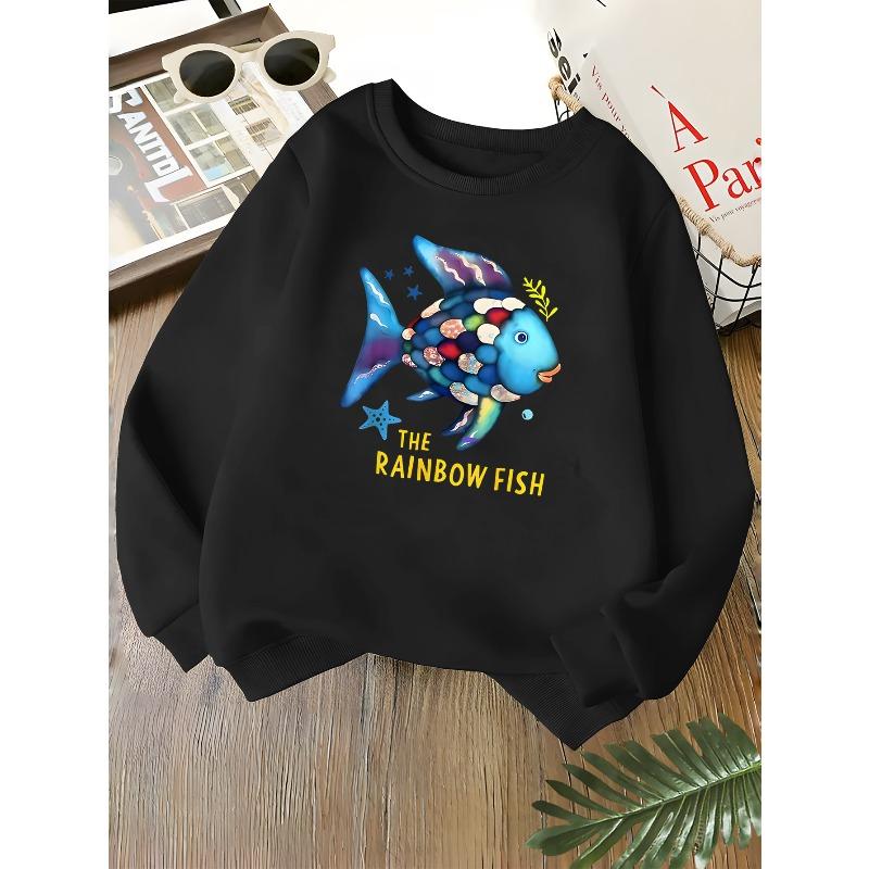Kids Unisex Crewneck Sweatshirt, The Rainbow Fish Starfish Print Soft Fleece Pullover Suitable For Kids Over 4 Years Old