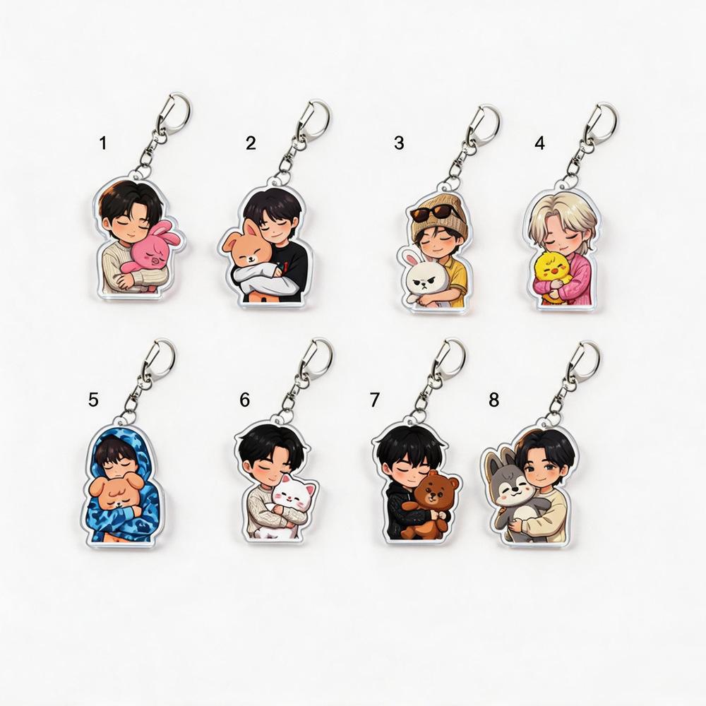 1pc Stray Kids Member Keychain Cute Cartoon Chibi Doll Holding SKZOO Plushie Sleeping Style Charm Keyring for Bags Backpacks, SKZ Merch STAY Gift