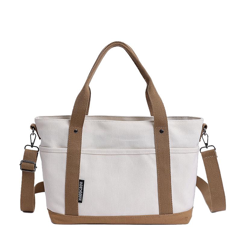 

Women Canvas Stylish Handbag Large Capacity Casual Sling Bag Multi-Layers All-Match Crossbody Bag Travel School Bag білий