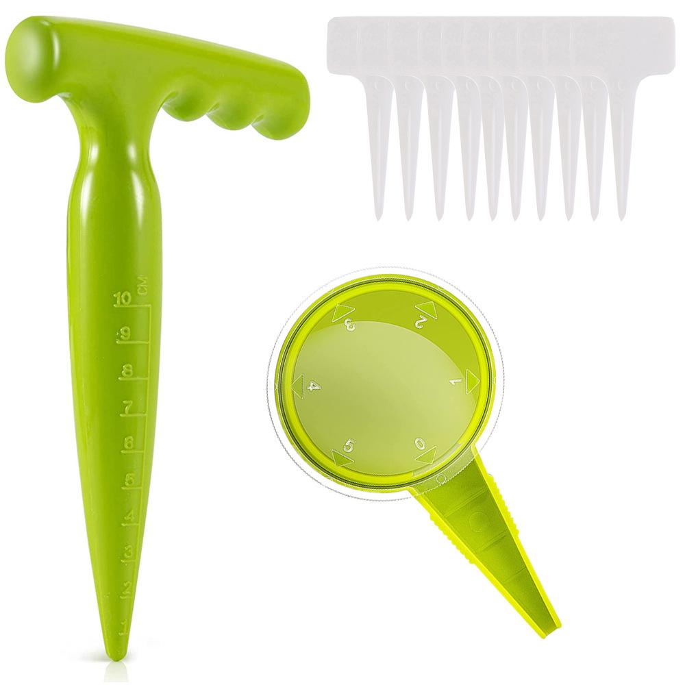 5-Speed Adjustable Fluorescent Green Garden Tool Set with Plastic Hole Puncher