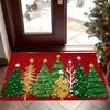 Christmas Tree Snow Scene Doormat,Red Gold Star Flannel Machine Washable Large Rug  Entryway Living Room Kitchen Holiday Decor