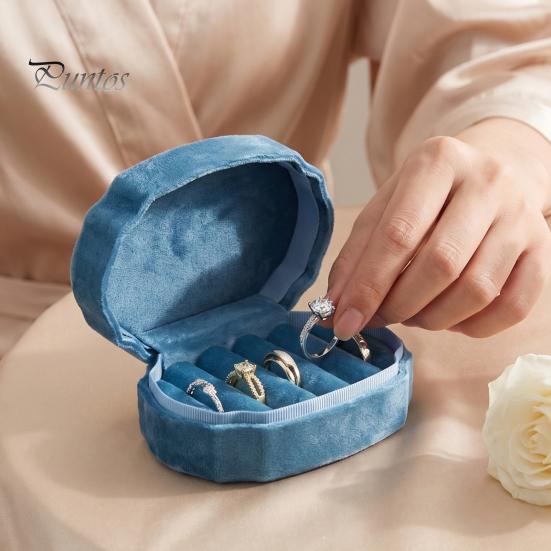 Wedding Souvenir Jewelry Box Velvet Mini Ring Box, Multi Slots Soft Inner Organizer, Portable Case for Travel Oval Shape Storage Proposal Engagement