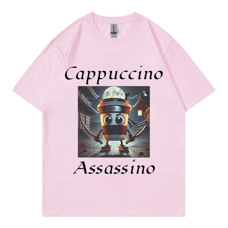 Cappuccino Assassino Graphic T Shirts Funny Italian Brainrot Meme TShirt Unisex Fashion Casual Short Sleeve T Shirt Streetwear
