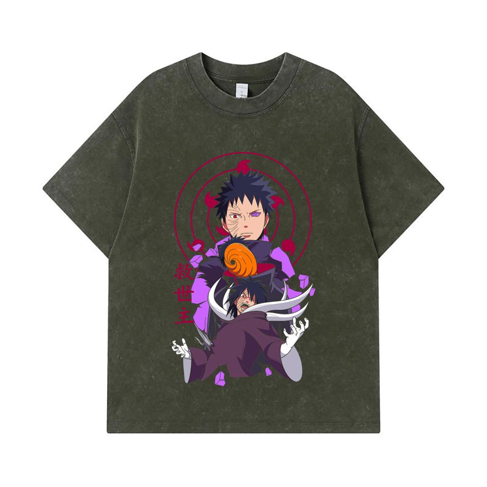 

Стиранные футболки 275 г/м² 100% Хлопок Naruto V14 Принт Обито Унисекс Тяжелая хлопковая футболка S армия зеленый