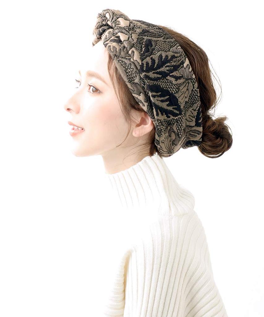 VINGTAINE Embroidered Voluminous Turban Wide Cross Headband, Turban, HB-109-BE