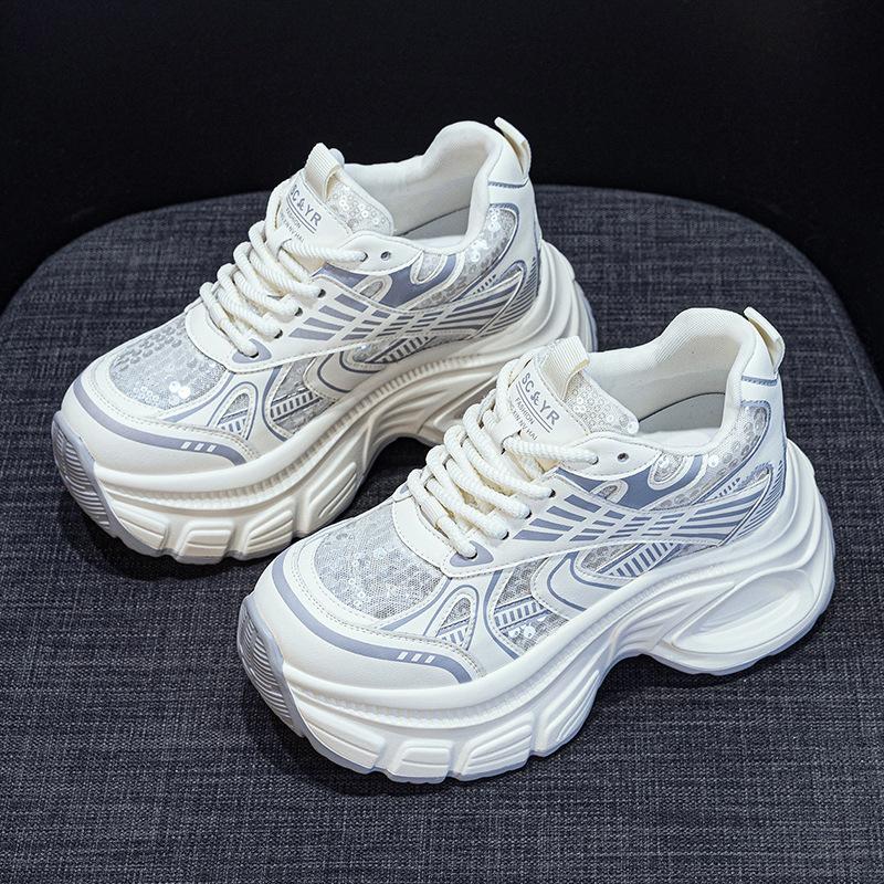 Fashion 9CM Women Spring Summer Air Mesh Shoes Mules Shoes Vulcanize Chunky Sneakers Microfiber Platform Wedge Hollow Slides Sandals