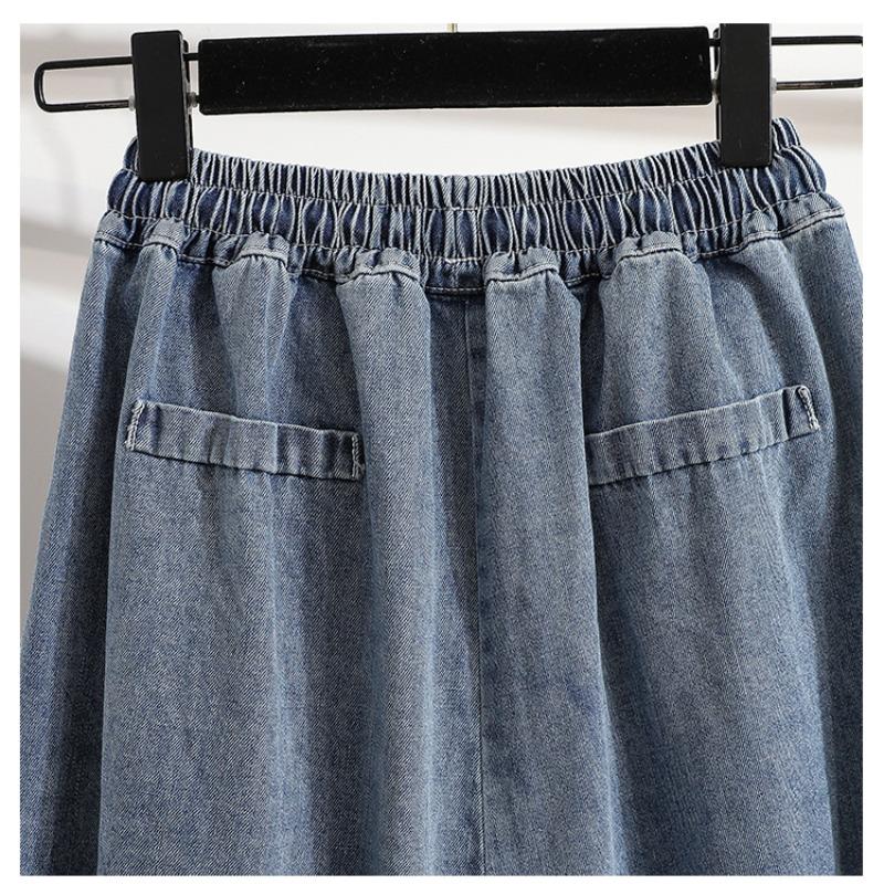 DIMANAF 2026 Summer New Plus Size Women Loose Wide Leg Long Panst Denim Skirt Casual Elastic Waist Long Pants