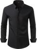 Men Solid Long Sleeve Dress Shirt with Black Buttons, 4-Way Stretch Wrinkle Free Business Formal Shirt, Cross-border Hot Selling Shirt