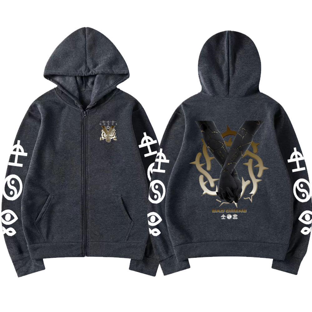 

Рок-гурт Bad Omens Finding God Before God Finds Me Друк музичного альбому Толстовка на блискавці Чоловіча Жіноча Вінтажна Оверсайз Куртка на блискавці S темно-сірий