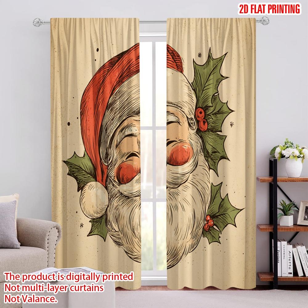 

2pcs,2D plane printing Curtains Vibrant Santa Claus Head Polyester Easy Install (without rod) All Seasons Ldeal for Living Room 52.50 × 116.00 cm 2 pcs