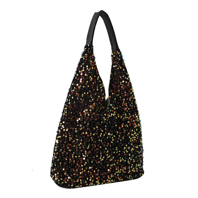 

Large capacity sequined tote bag women s 2026 spring new sense casual shoulder armpit bag 32*8*25 чорний