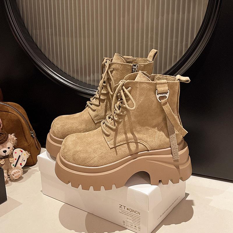 Europeisk 2025 høst ny matt mykt skinn plattform Martin boots dame britisk stil retro stor tå lokomotiv korte støvletter