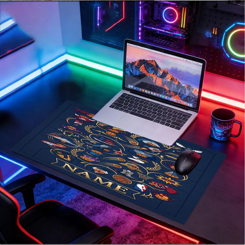 Personlig Mousepad med NBA-mønster og Navn, Skrivebordsmåtte til Bærbar PC, Dekorativ Skrivebordsmåtte til Hjemmet, Tastaturunderlag Gave