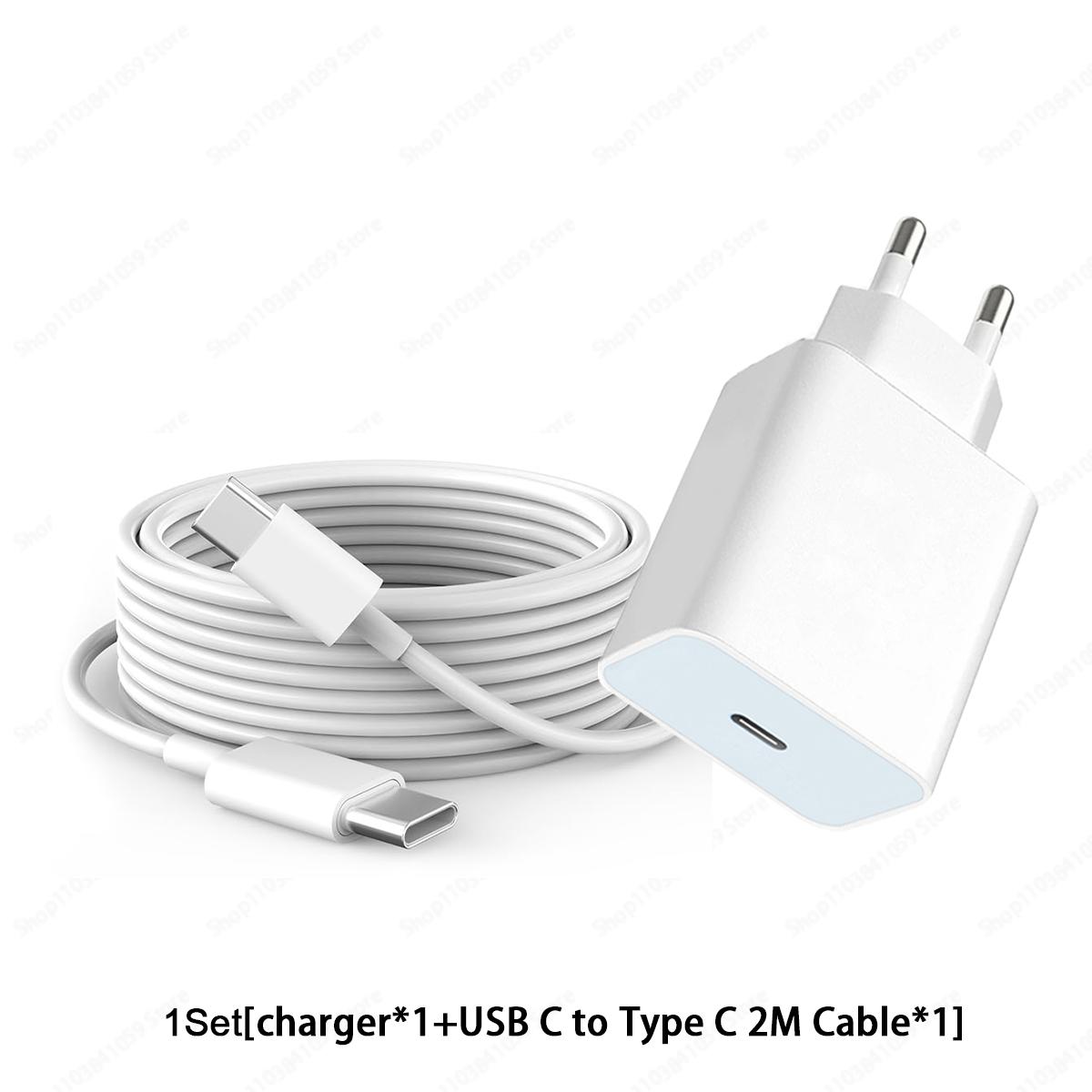 

1-2 Комплекти 20 Вт ЄС Порт USB C Набір Швидкої Зарядки Для iPhone 15 16 Серій Samsung Xiaomi Кабель USB C до Type C 1М 2М Швидка Зарядка 1Set 2M Charger