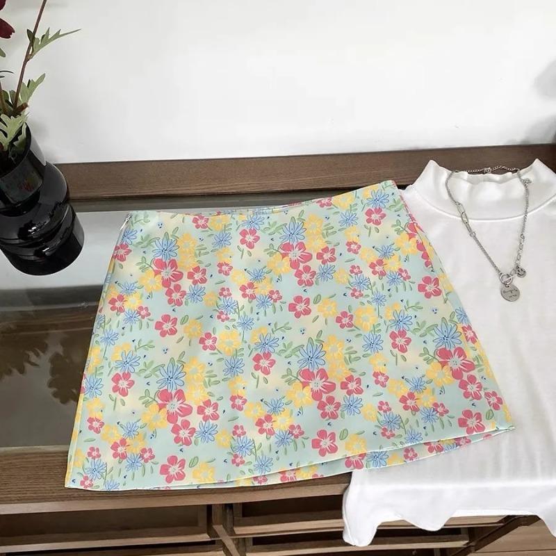 Damen Sommer Floral Aquarell Druck Hohe Taille A-Linie Mini Freizeitrock