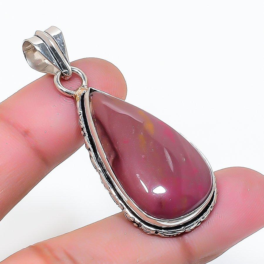 Natural Mookaite Gemstone Handmade 925 Sterling Silver Pendant 1.89" AP-14958