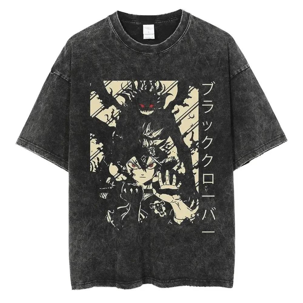 

Vintage Washed Oversized Short-Sleeve T-Shirt Featuring Black Clover Asta Demon Form with Anti-Magic Grimoire and Nero Graphic Print S слонова кістка