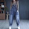 Women Jeans Rompers Retro Big Pocket Loose Denim Overalls Fashion Large Size Wide-leg Pants