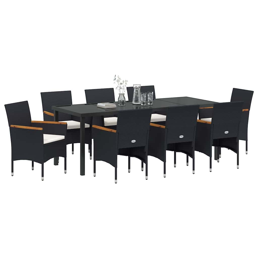 Garden Dining Set with Cushions 9 pcs Black Poly Rattan