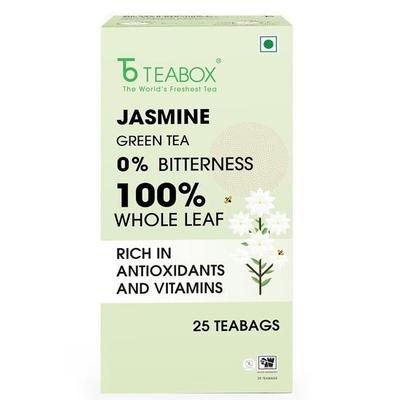 Teabox Tè verde al gelsomino 25 bustine di tè | Originario di Madurai | Realizzato con 100% foglie intere, fiori di gelsomino naturali e aromi naturali