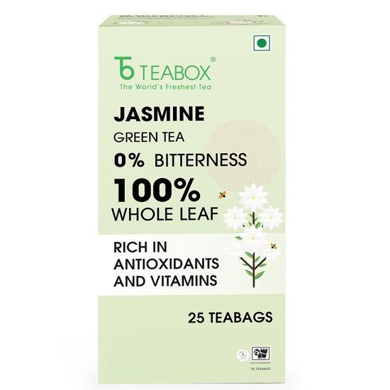 Teabox Jasmine Green Tea 25 чайных пакетиков | Поставляется из Мадурая | Изготовлено из 100% цельного листа, натуральных цветов жасмина и натуральных ароматизаторов