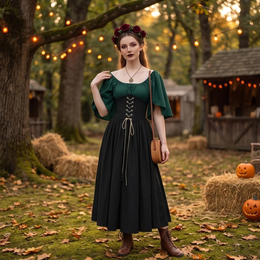 Damen schulterfreies Vintage-Kleid mit voller Glockenrock für Halloween-Kostüm