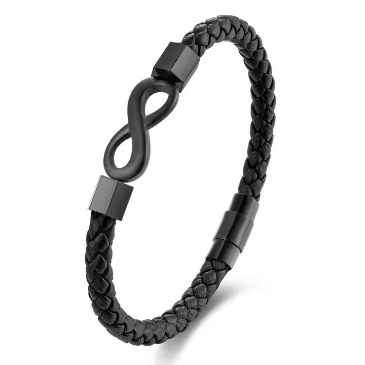 High Quality Stainless Steel Magnetic Clasp Men s Braided Genuine Leather Bracelet Charm Fashionable Charm Bracelets чёрный