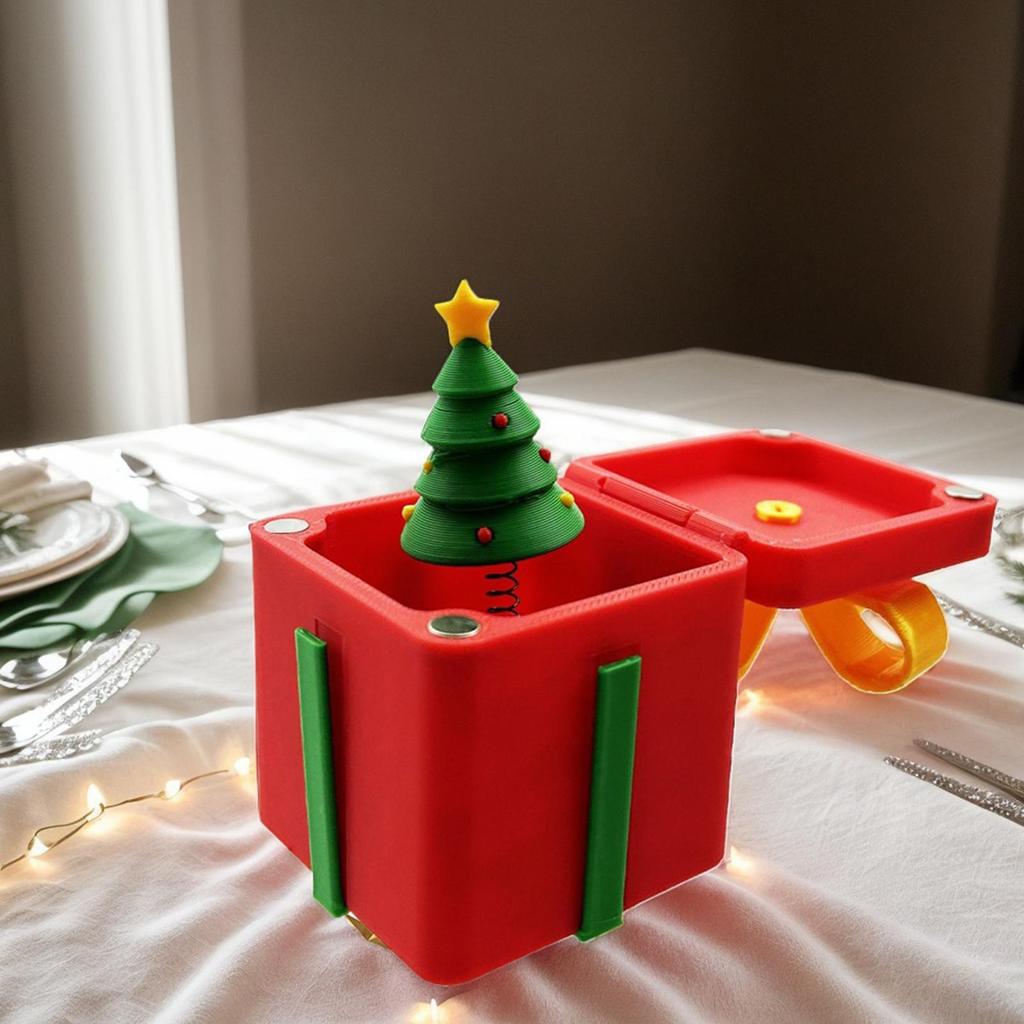 Joke Christmas Box 3D Printed Christmas Box With Pop-up Tree Cute Home Decor For Shelf Mantel Vanity Bedroom Office Kitchen
