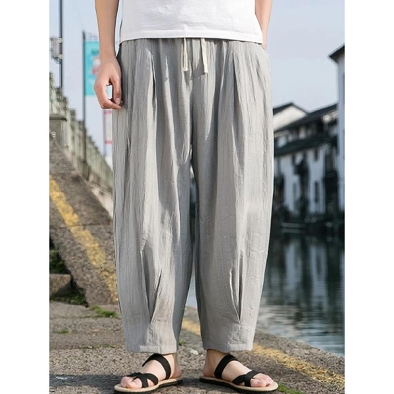 Casual Linen Pants Men Oversize Chinese Summer Wide Leg Baggy Sweatpants Outdoor Sport Harem Trousers