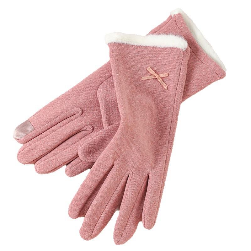 Warm Gloves for Women Rabbit Fleece Cute Bow Thickened Plush Windproof Riding Touch Screen Autumn and Winter Gloves