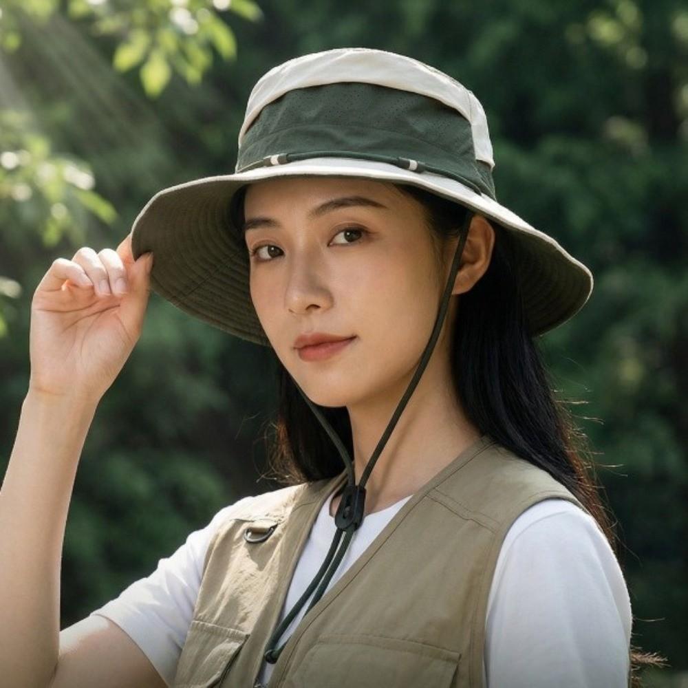 Color Blocking Sun Protection Bucket Hat Big Brim Adjustable Sunscreen Fisherman Hat Korean Style Quick Drying Sun Hat Women