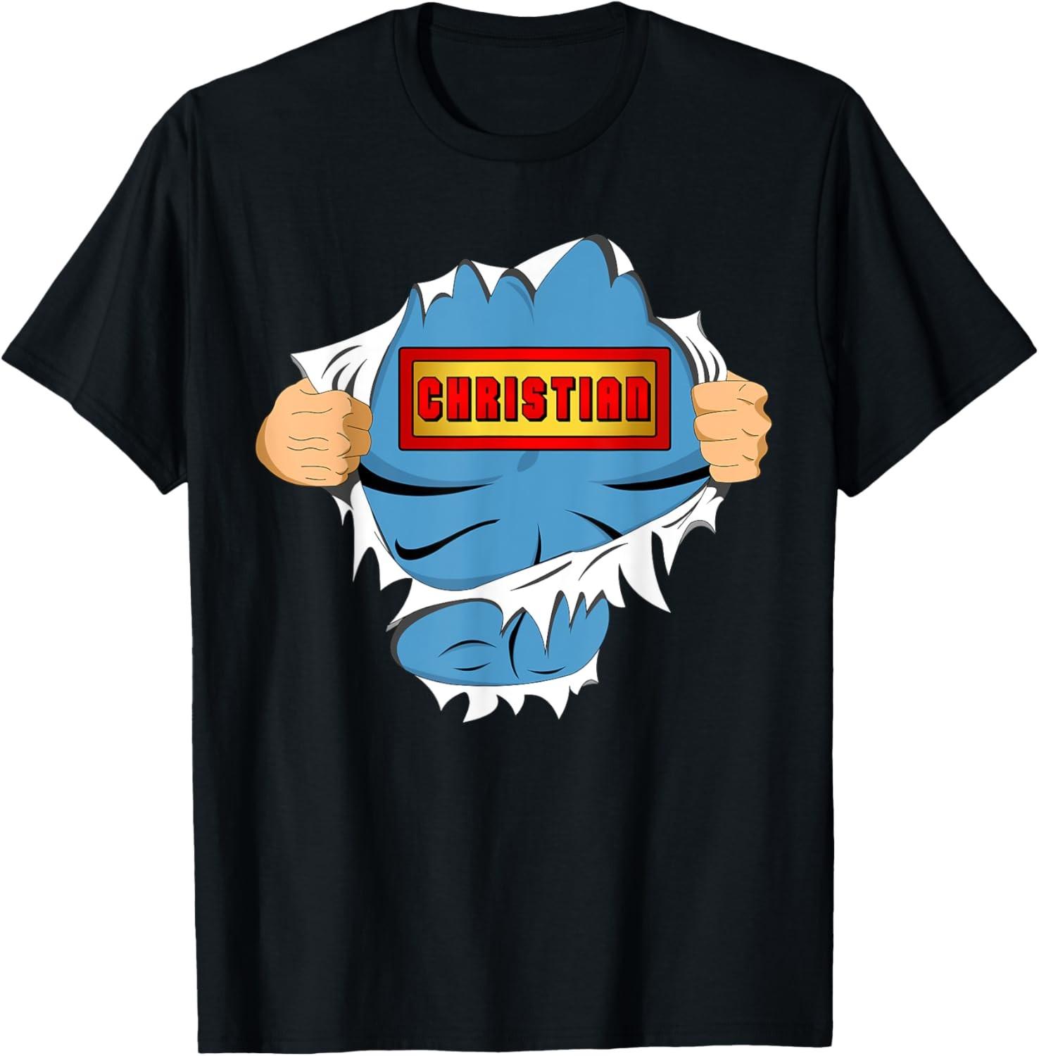Christian Name Superhero Gift for Boys Named Christian T-Shirt L