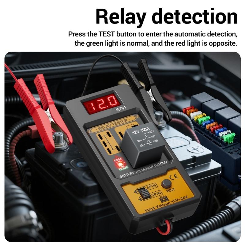 Digital Battery Voltages Tester Detector Relays Analyzers Tool for 4 Pin 5 Pin Automotive Relays Insulated Silicone Design