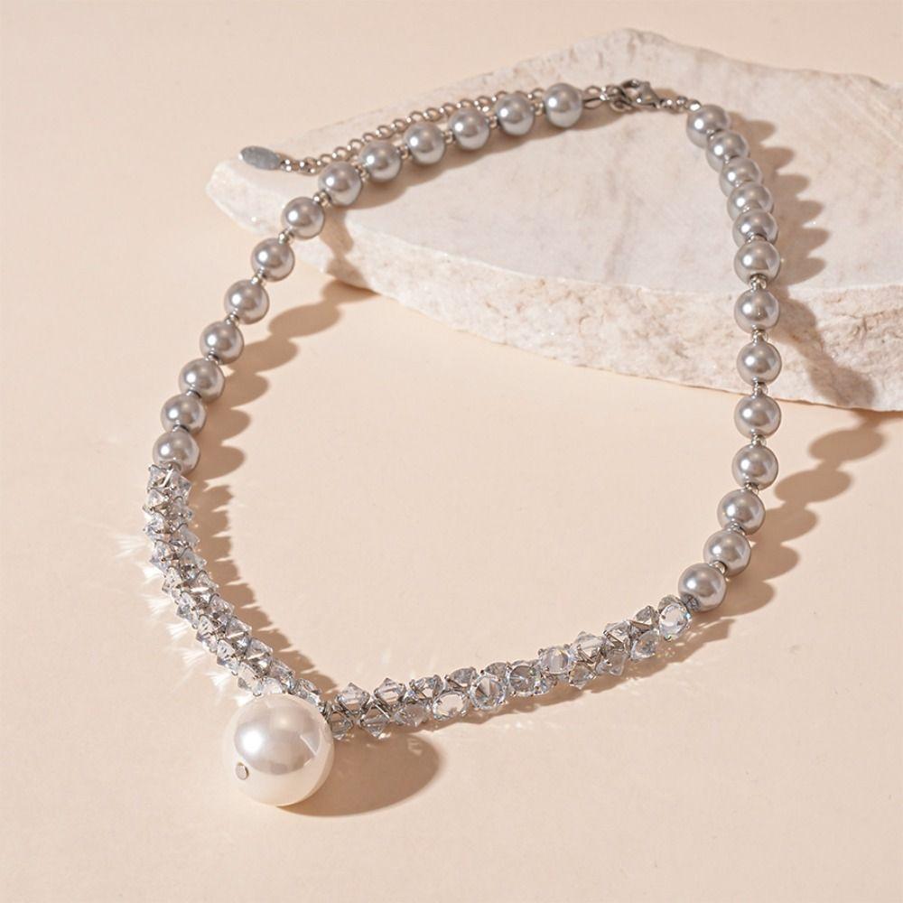 Elegant Patchwork Bead Neck Chain Vintage French Style Chokers Crystal Pearls Necklaces Party