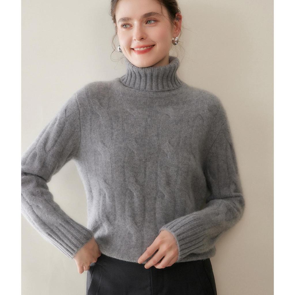 Three-Strand Thickened Women's Cashmere High Neck Cable Knit Sweater