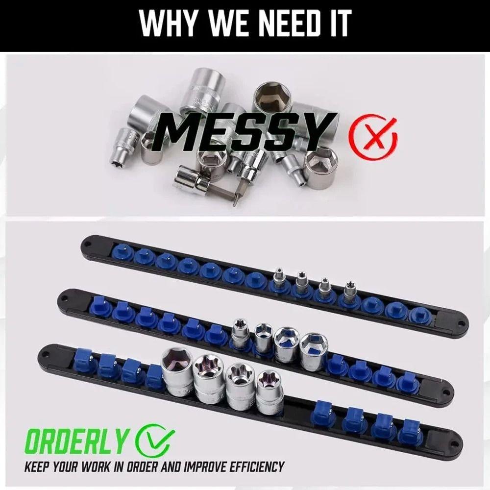 Large Capacity ABS Socket Organizer 1/4Inch 3/8Inch 1/2Inch Socket Clip Rail Holder Socket Rack