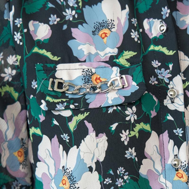 MAXZA Flower Pattern Chain Decoration Bell Sleeve Shirt Blouse Zb09qb607on