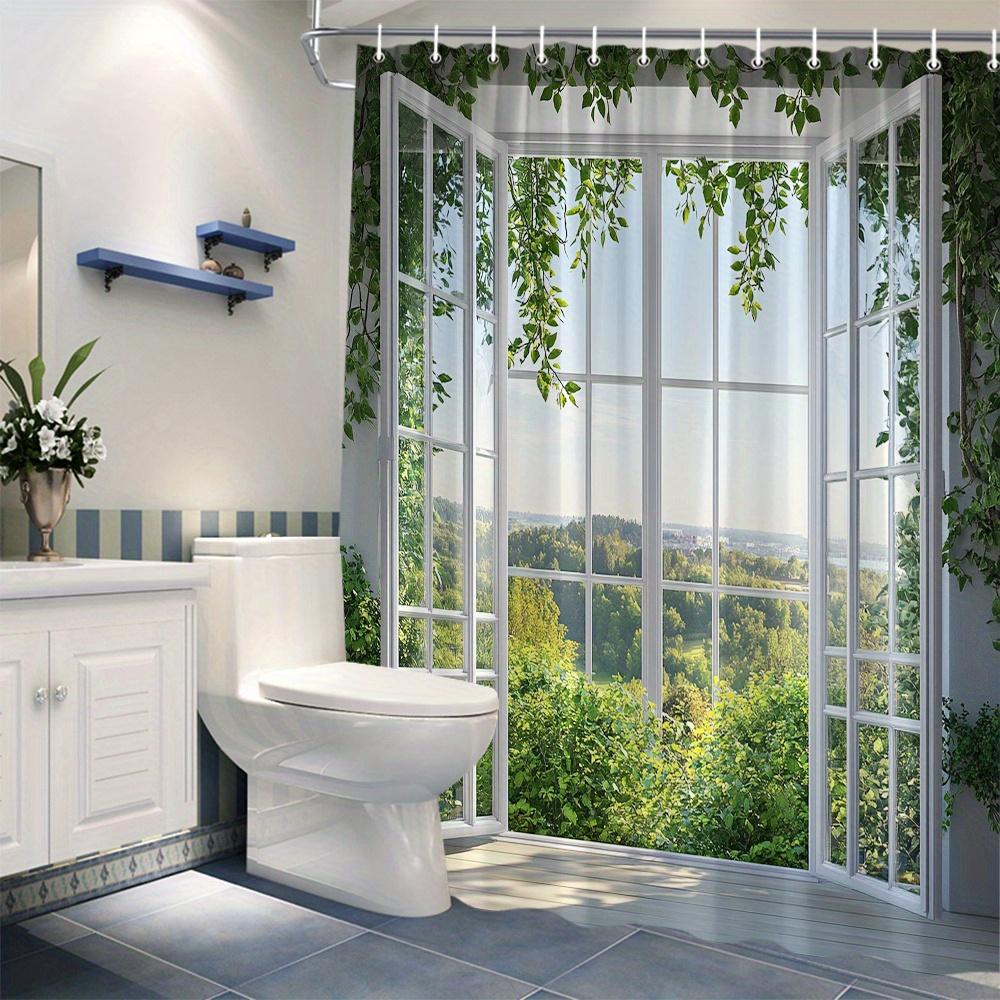 Tranquil Sunny Shower Curtain With Lush Forest View Includes 12 Hooks, Machine Washable Bathroom Decorative Shower Curtain