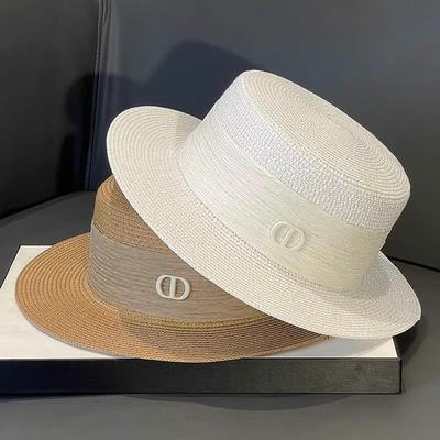 Hat Women's 2025 New Summer Flat Top Straw Hat Versatile Sunshade Sunscreen Straw Sun Hat Top Hat