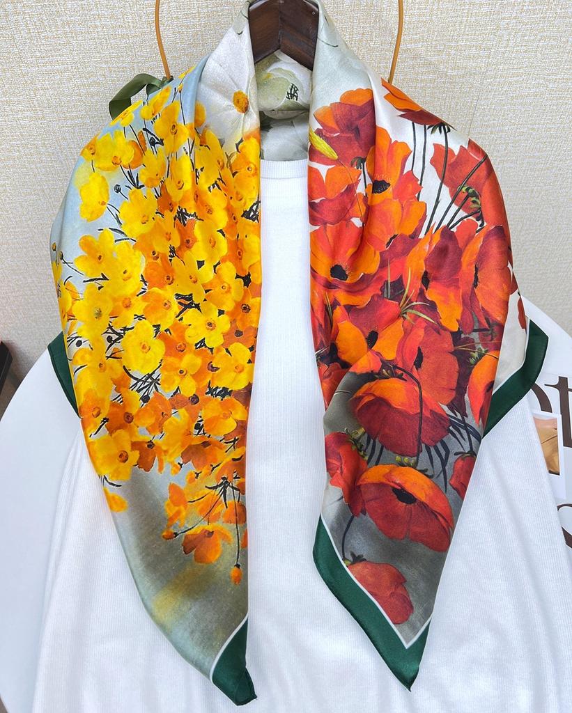 Oil Painting Style! Silk Scarf Women'S Spring Summer Versatile 90Cm Large Square Scarf Decorative Mulberry Silk Silk Scarf Shawl