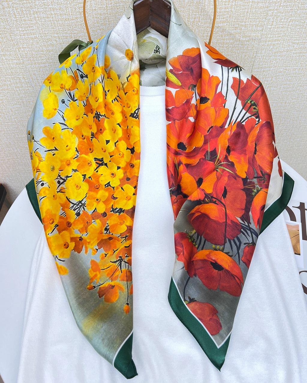 

Oil Painting Style! Silk Scarf Women S Spring Summer Versatile 90Cm Large Square Scarf Decorative Mulberry Silk Silk Scarf Shawl 88X88CM