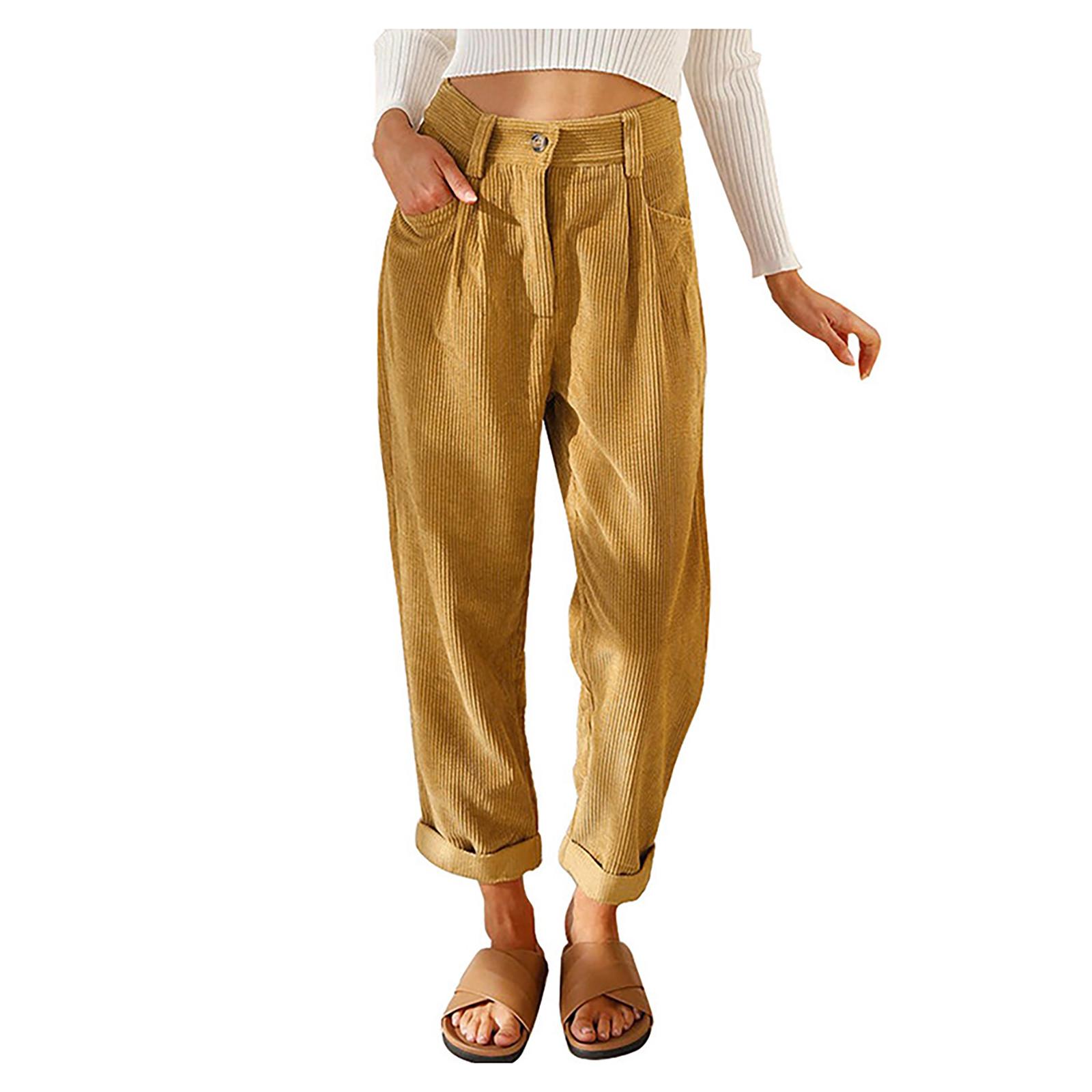 

Женские повседневные укороченные прямые брюки с карманами, темпераментные, универсальные вельветовые брюки XL хаки